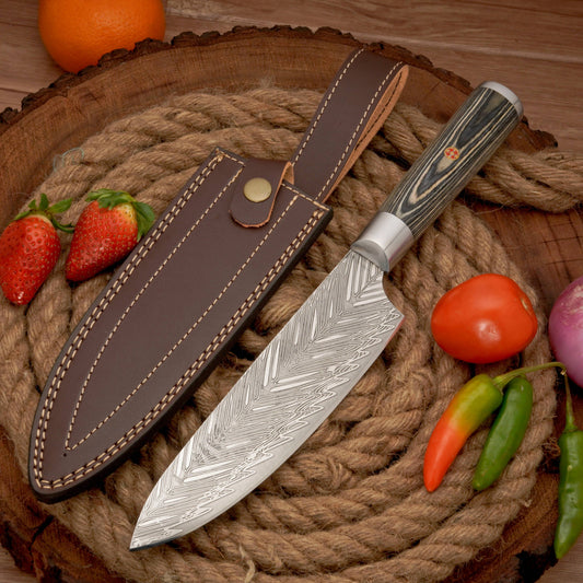 14" Handmade Forged D2 Stainless Steel Chef Knife - Kitchen Knife with Pakkawood Handle