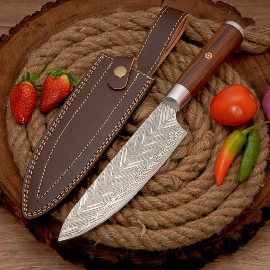 14" Handmade Forged D2 Stainless Steel Chef Knife - Kitchen Knife with Rosewood Handle