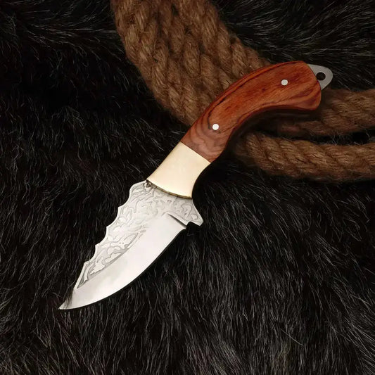 Handmade Stainless Steel Fixed Blade Knife Fulltang With Engrave Blade & Brass Bolster-Best Fixed Blade Knife - Hunt Craft Knives