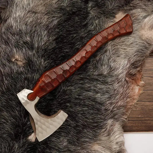 Viking Heritage Battle Axe-Custom Handmade Forged Battle Axe With Rose Wood Handle - Hunt Craft Knives