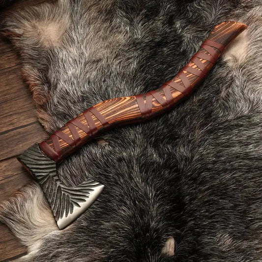 Viking Raider Axe - Handmade Royal Viking Axe with Ash Wood Handle & Leather Wrapping