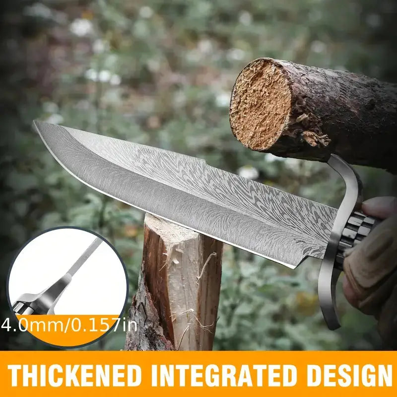 Handmade Damascus Stainless Steel Hunting Knife with V-Edge Blade | Black & Red Handle