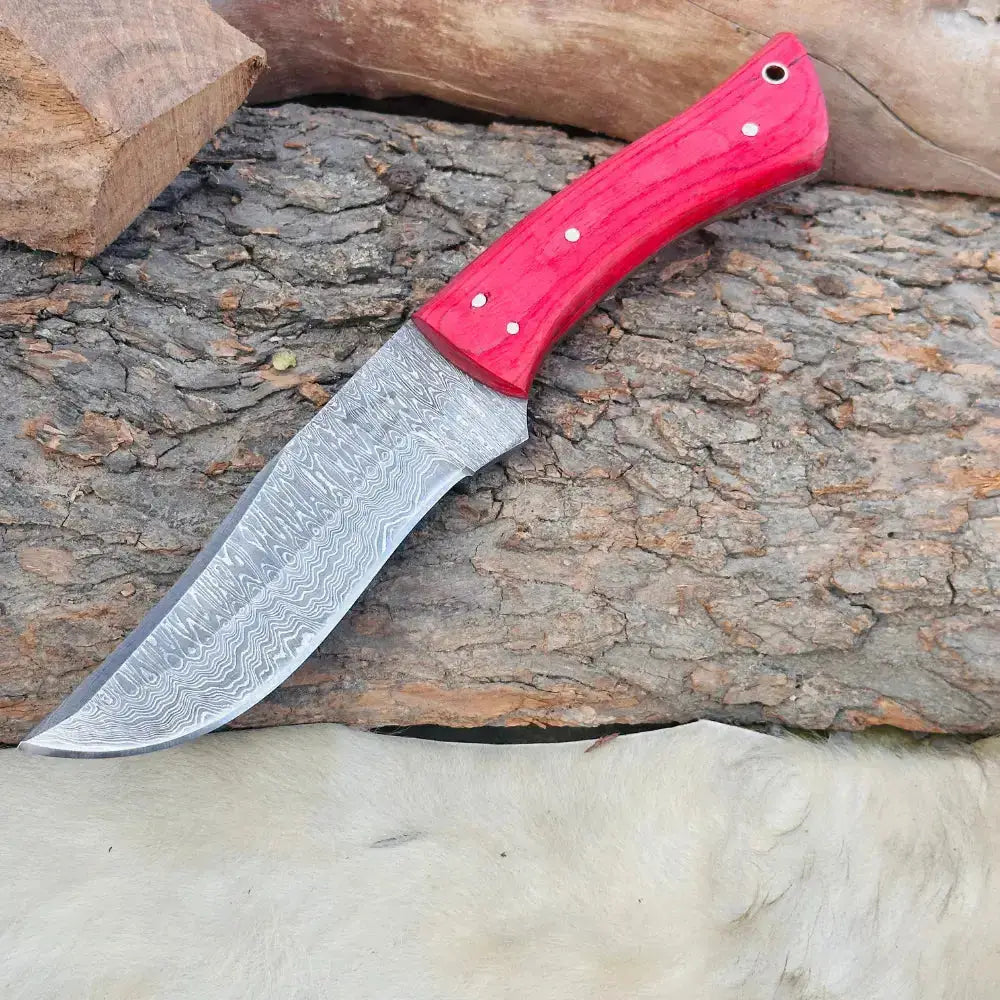 Handmade Forged Damascus Steel Hunting Full Tang Knife-Best Kitchen Chef Knives-Red Pakka Wood Handle--Hunt Craft Knives