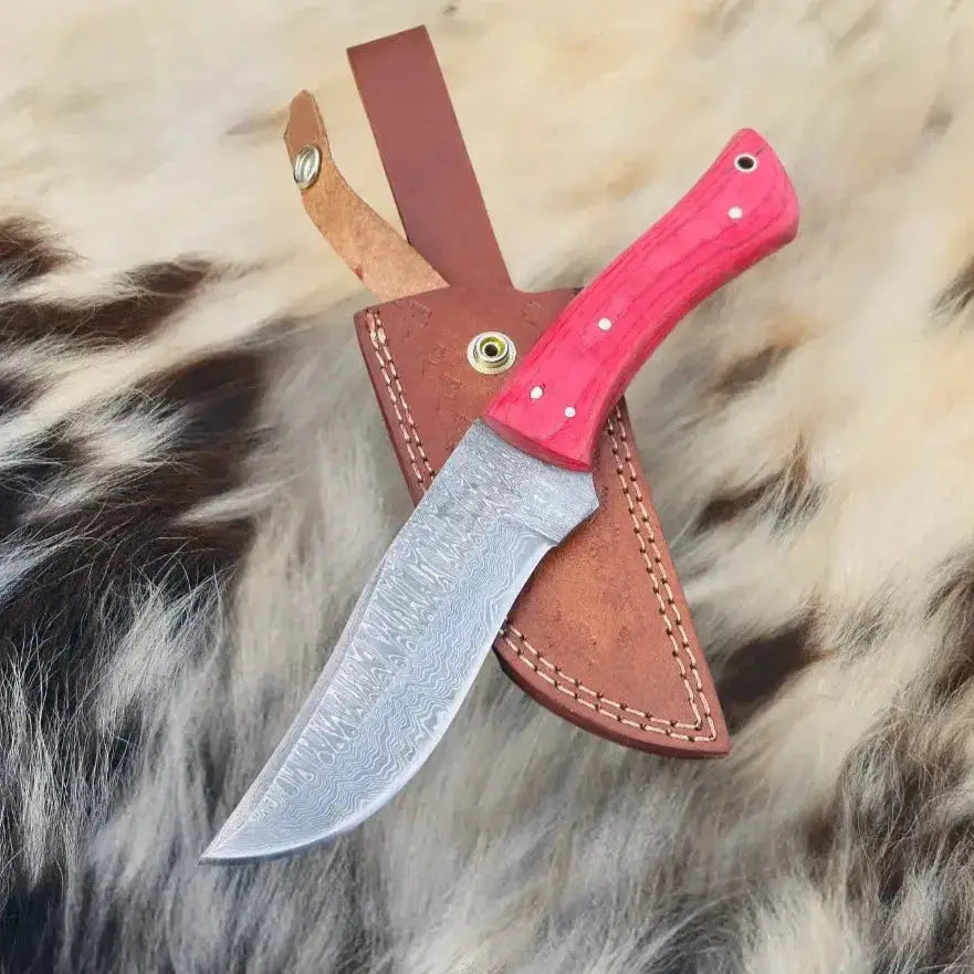 Handmade Forged Damascus Steel Hunting Full Tang Knife-Best Kitchen Chef Knives-Red Pakka Wood Handle--Hunt Craft Knives