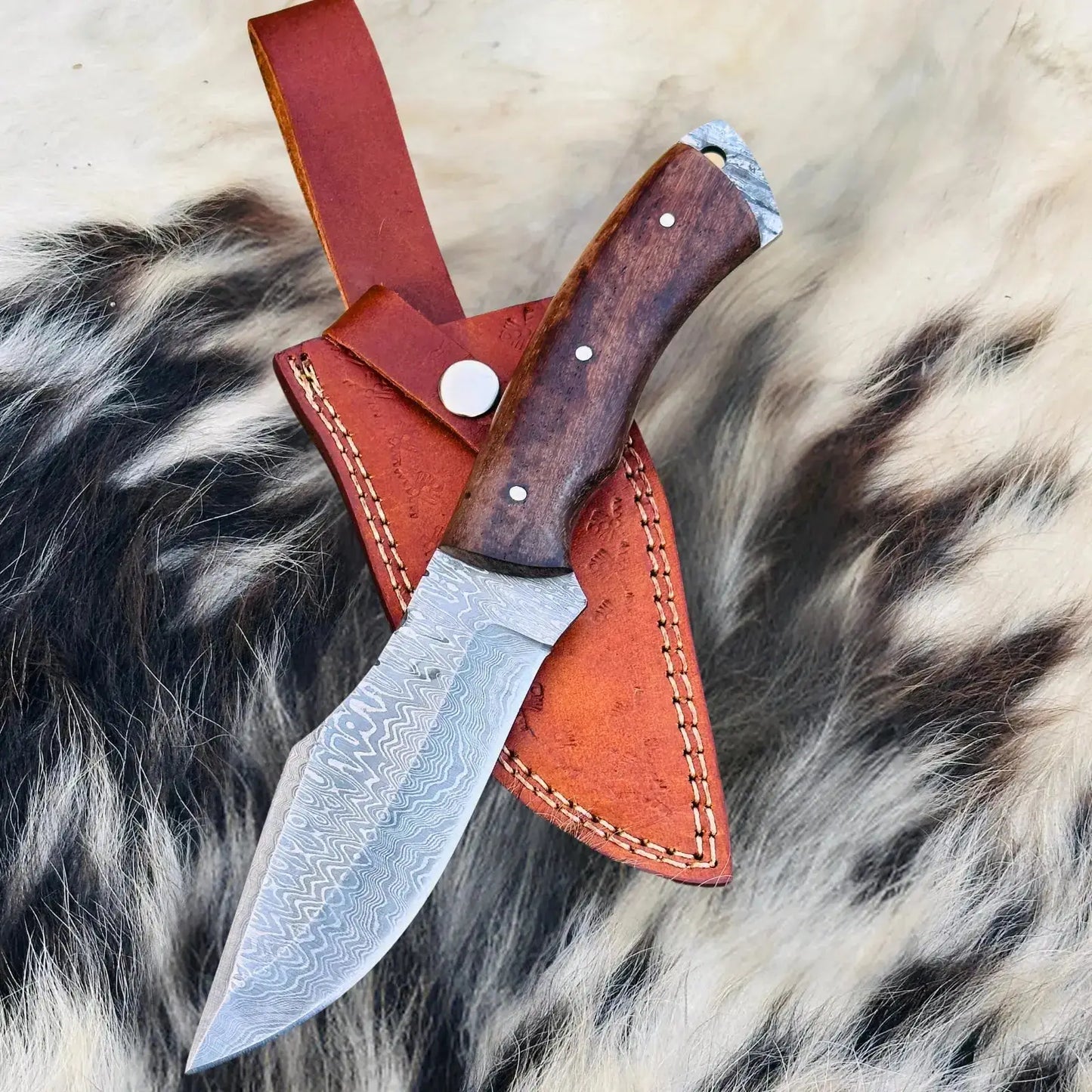 Handmade Damascus Steel Hunting Full Tang Knife -Best Chef Knife- Rose Wood Handle Kitchen Knives--Hunt Craft Knives