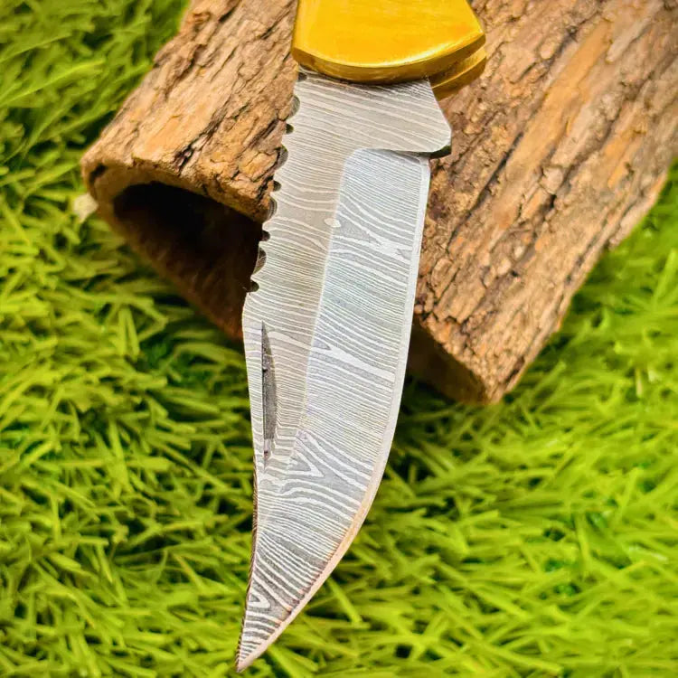 Handmade Damascus Steel Pocket Folding Hunting Knife-Camping Folding Knife Hunt Craft Knives