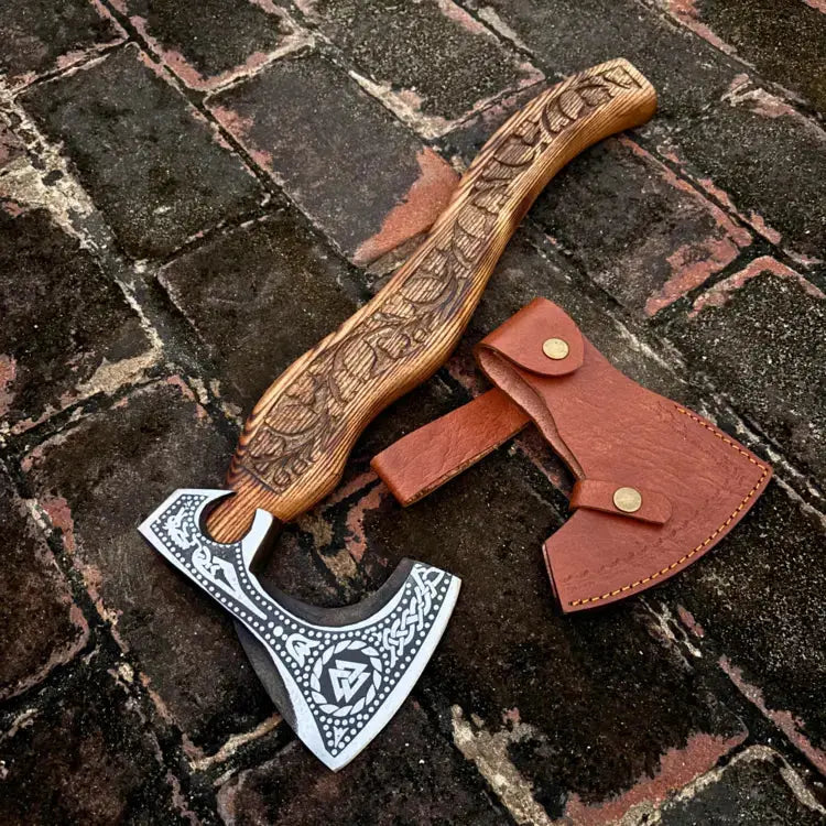 Viking Axe-Custom Handmade Forged High Carbon Steel Axe-Viking Bearded Axe With Ash Wood Handle Hunt Craft Knives