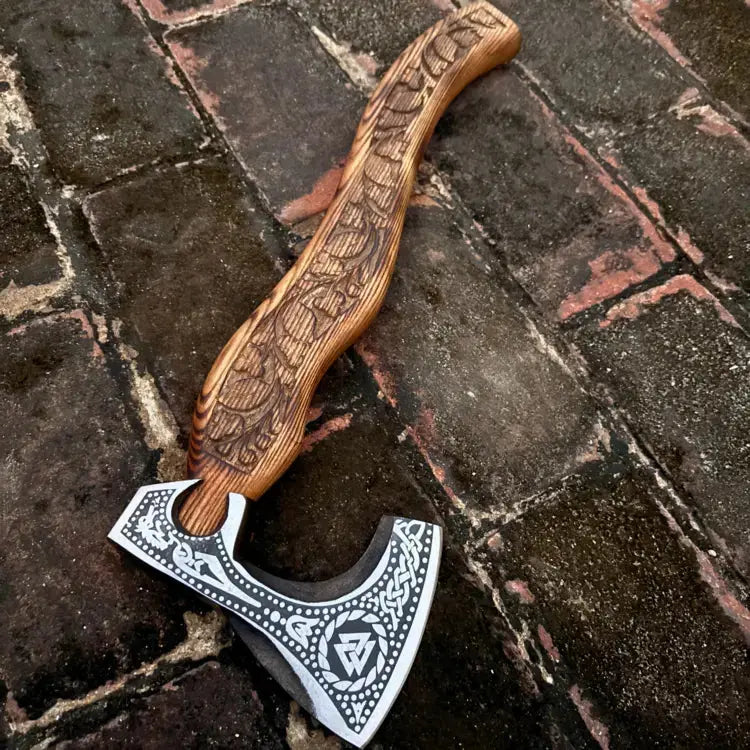 Viking Axe-Custom Handmade Forged High Carbon Steel Axe-Viking Bearded Axe With Ash Wood Handle Hunt Craft Knives