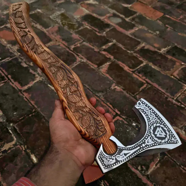 Viking Axe-Custom Handmade Forged High Carbon Steel Axe-Viking Bearded Axe With Ash Wood Handle Hunt Craft Knives