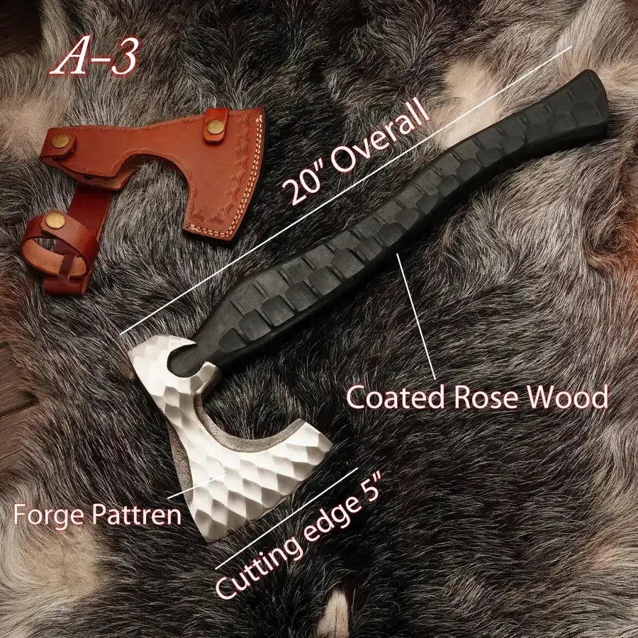 Custom Hand Made Forged Tomahawk Axe 20" Multi Purpose Axe With Coated Rose Wood Handle - Hunt Craft Knives