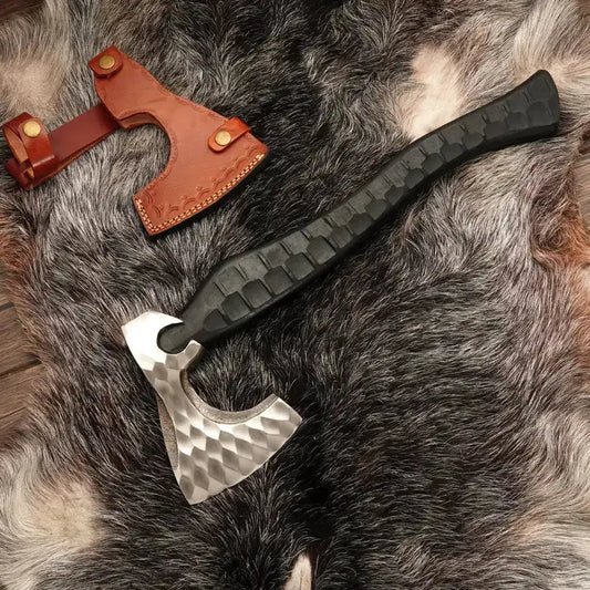 Custom Hand Made Forged Tomahawk Axe 20" Multi Purpose Axe With Coated Rose Wood Handle - Hunt Craft Knives