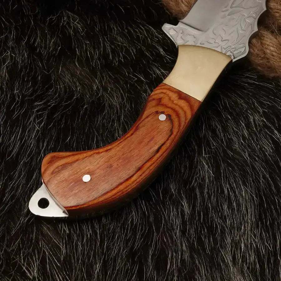 Handmade Stainless Steel Fixed Blade Knife Fulltang With Engrave Blade & Brass Bolster-Best Fixed Blade Knife - Hunt Craft Knives