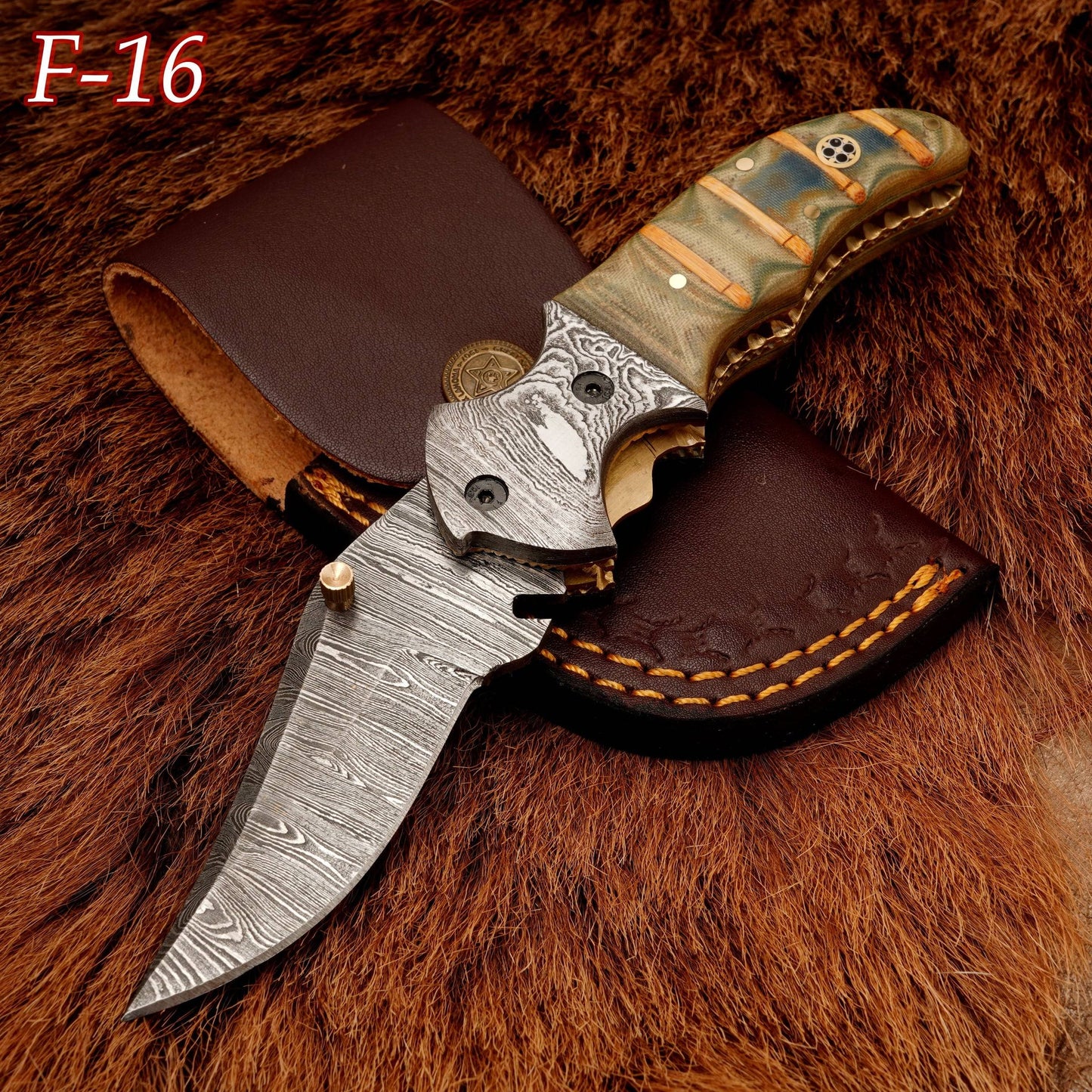 8” Custom Handcrafted Damascus Steel Pocket Knife – Damascus Bolster Folding Knife with Micarta Handle