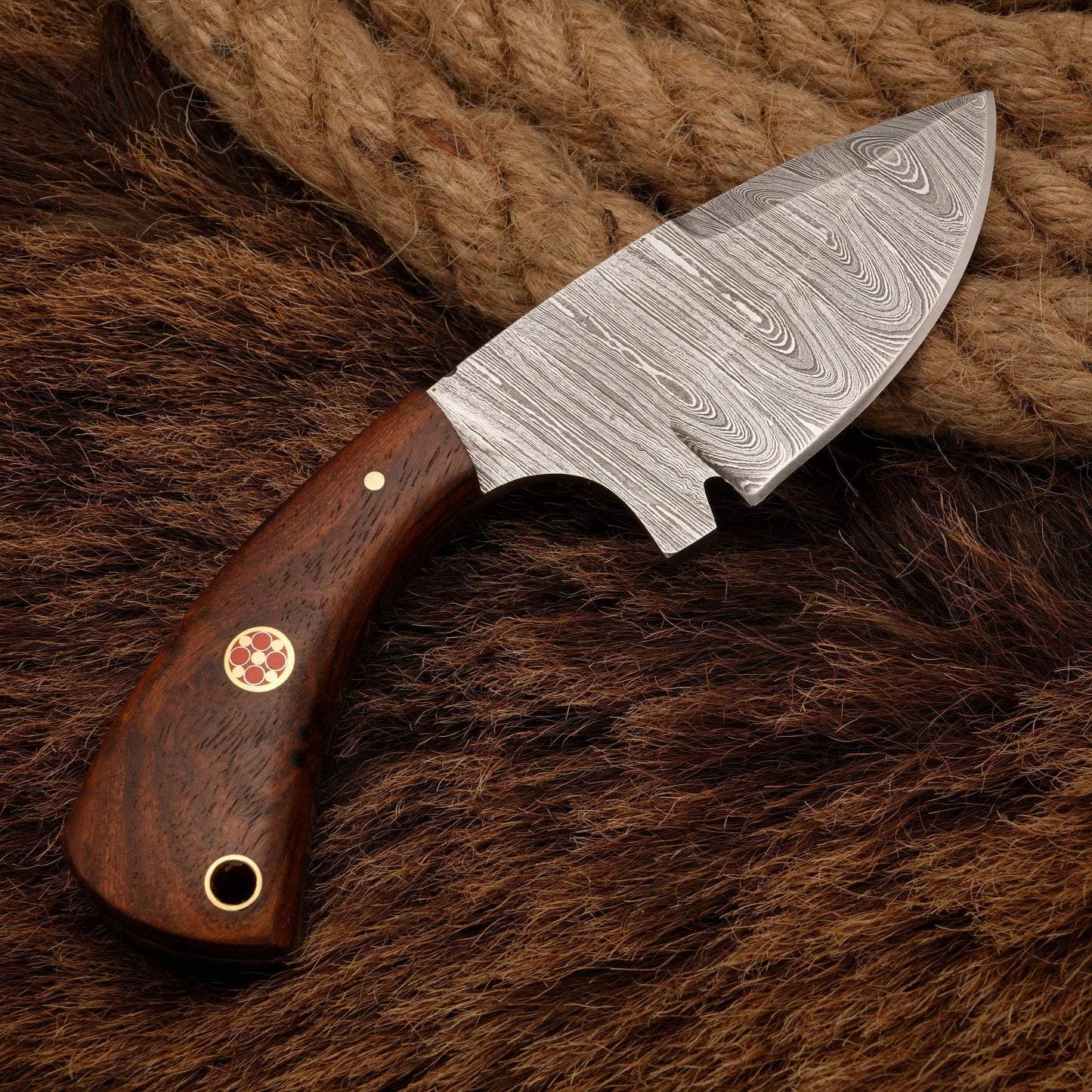 Handmade Damascus Steel Skinner Knife - Rosewood Handle - Full Tang