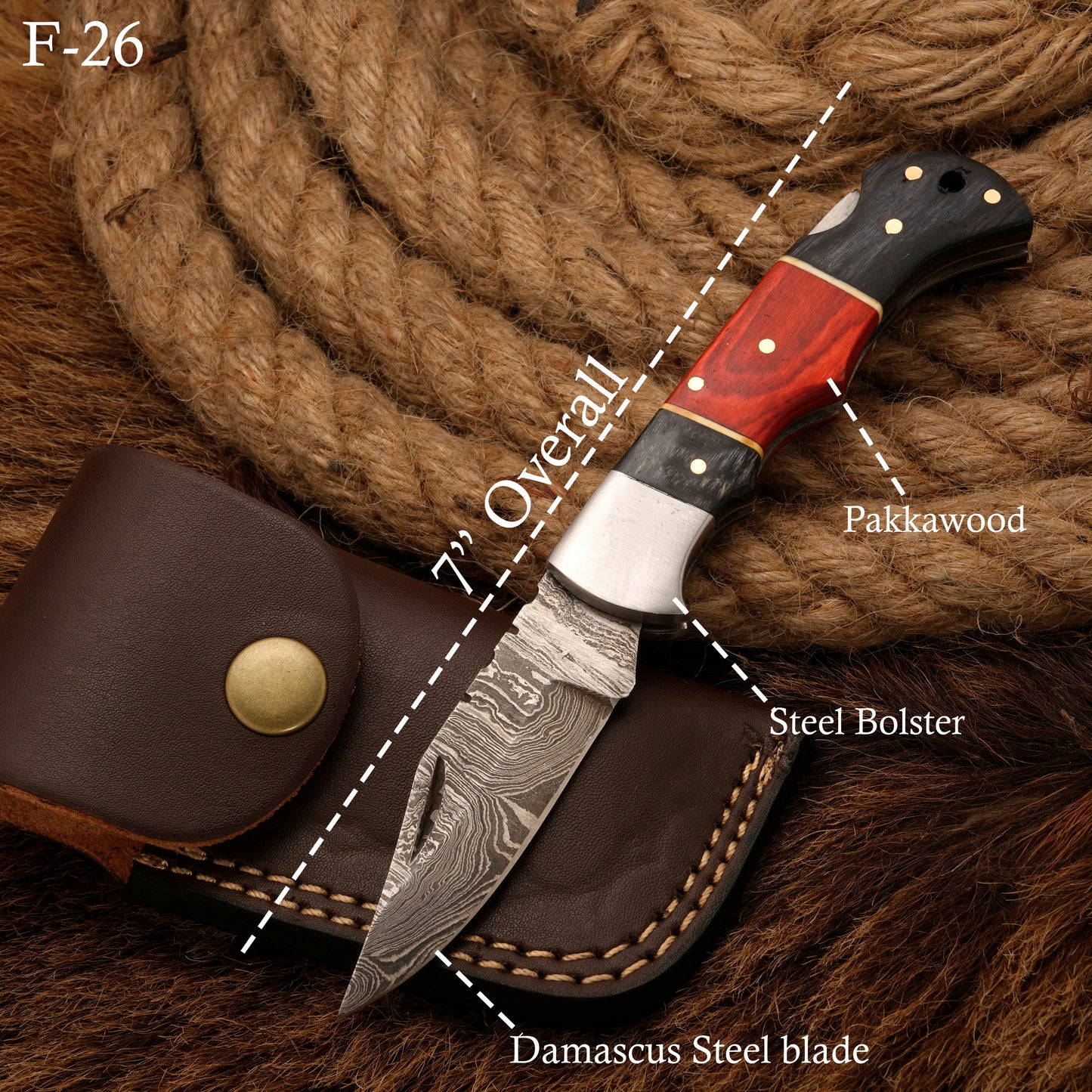 7" Handmade Damascus Steel Hunting Pocket Knife-Camping Folding Blade With Pakka Wood Handle