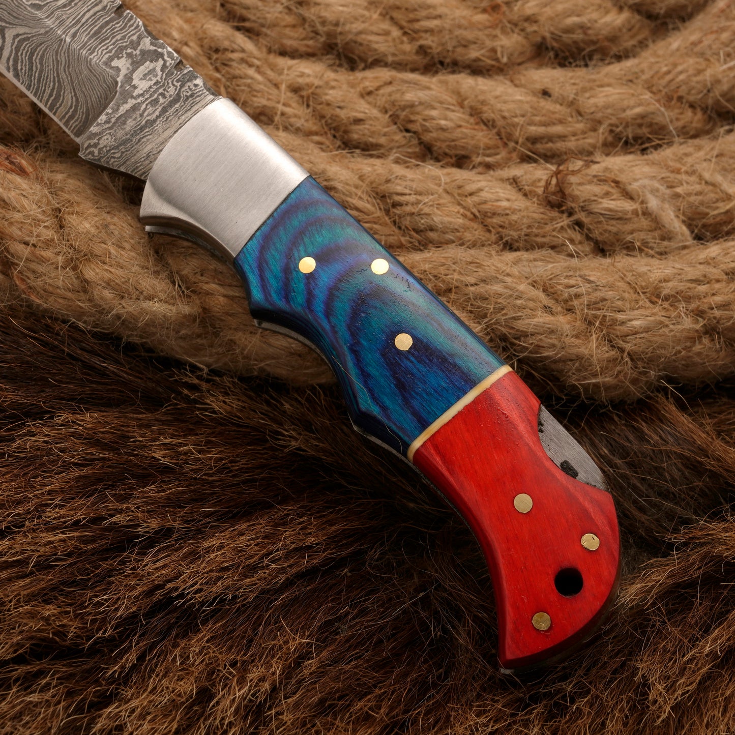 7" Handmade Damascus Steel Hunting Pocket Knife-Camping Folding Blade With Pakka Wood Handle