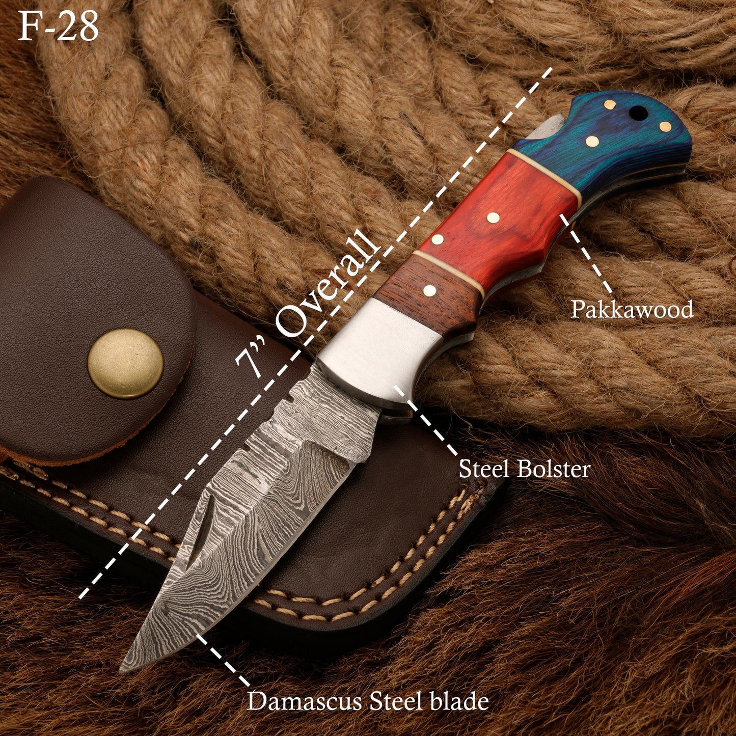 7" Handmade Damascus Steel Hunting Pocket Knife-Camping Folding Blade With Pakka Wood Handle