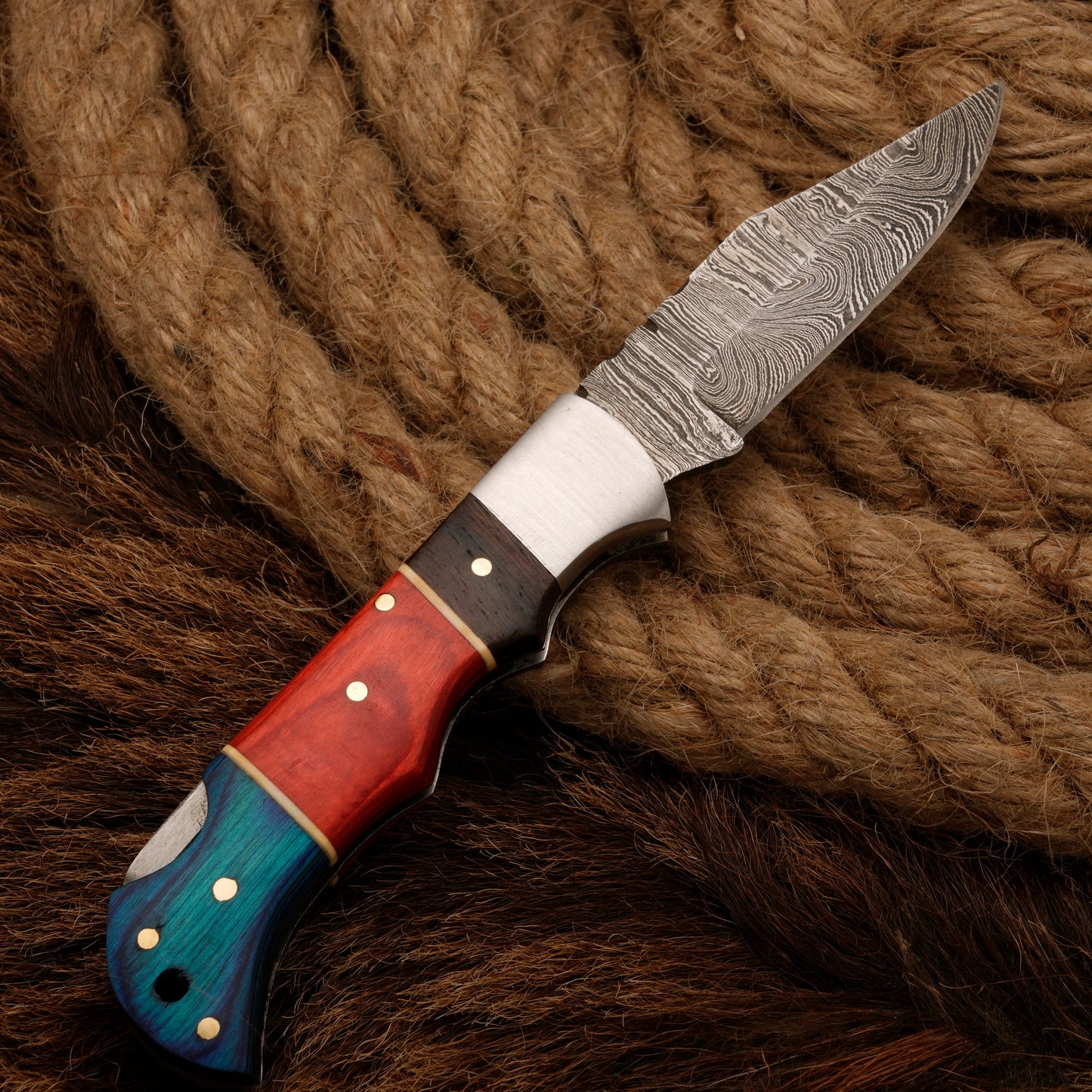 7" Handmade Damascus Steel Hunting Pocket Knife-Camping Folding Blade With Pakka Wood Handle