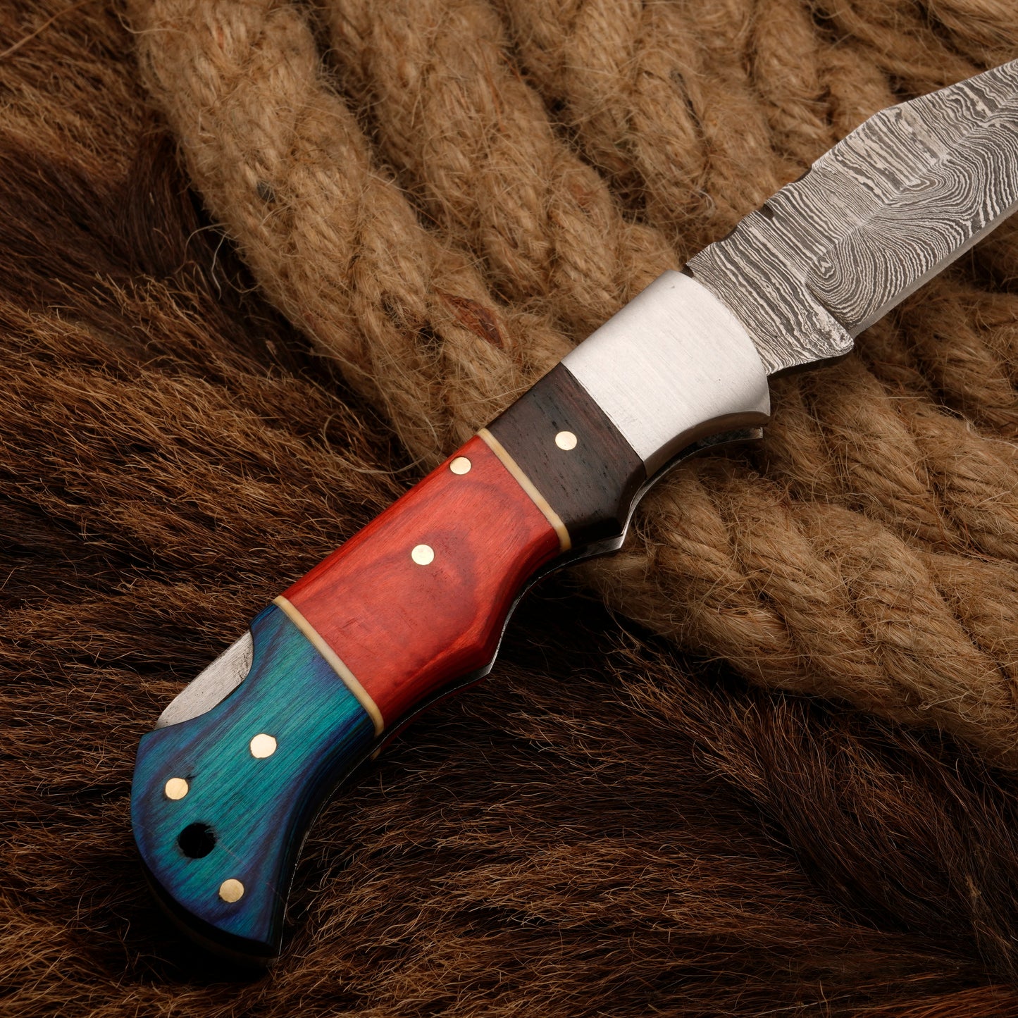 7" Handmade Damascus Steel Hunting Pocket Knife-Camping Folding Blade With Pakka Wood Handle