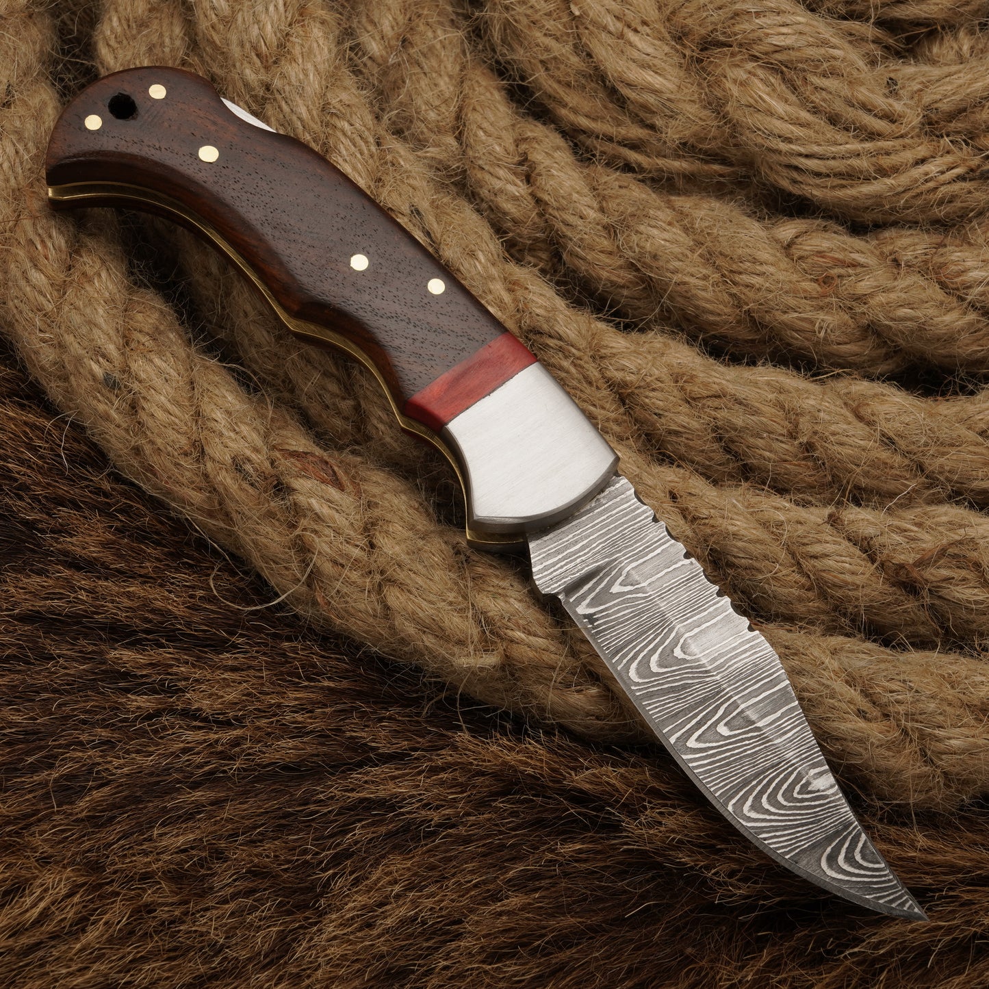 7" Handmade Damascus Steel Hunting Pocket Knife-Camping Folding Blade With Pakka Wood Handle