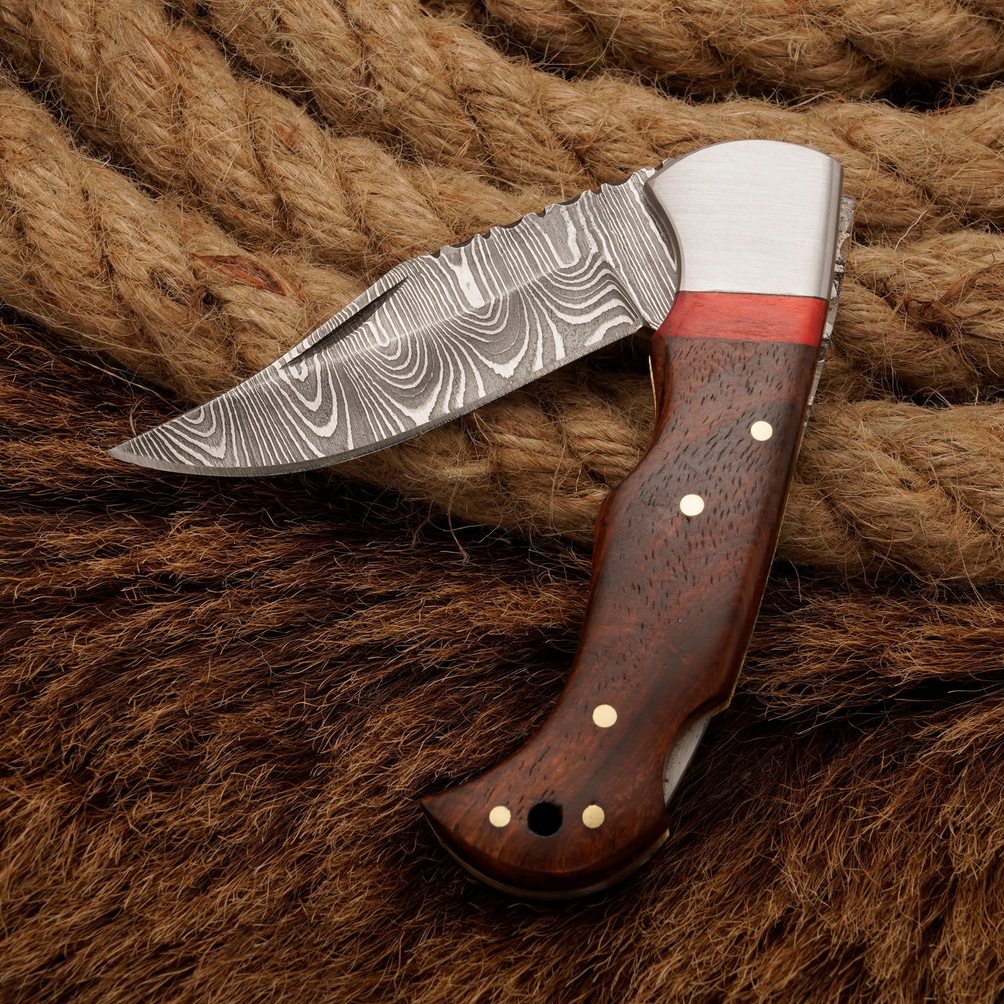 7" Handmade Damascus Steel Hunting Pocket Knife-Camping Folding Blade With Pakka Wood Handle