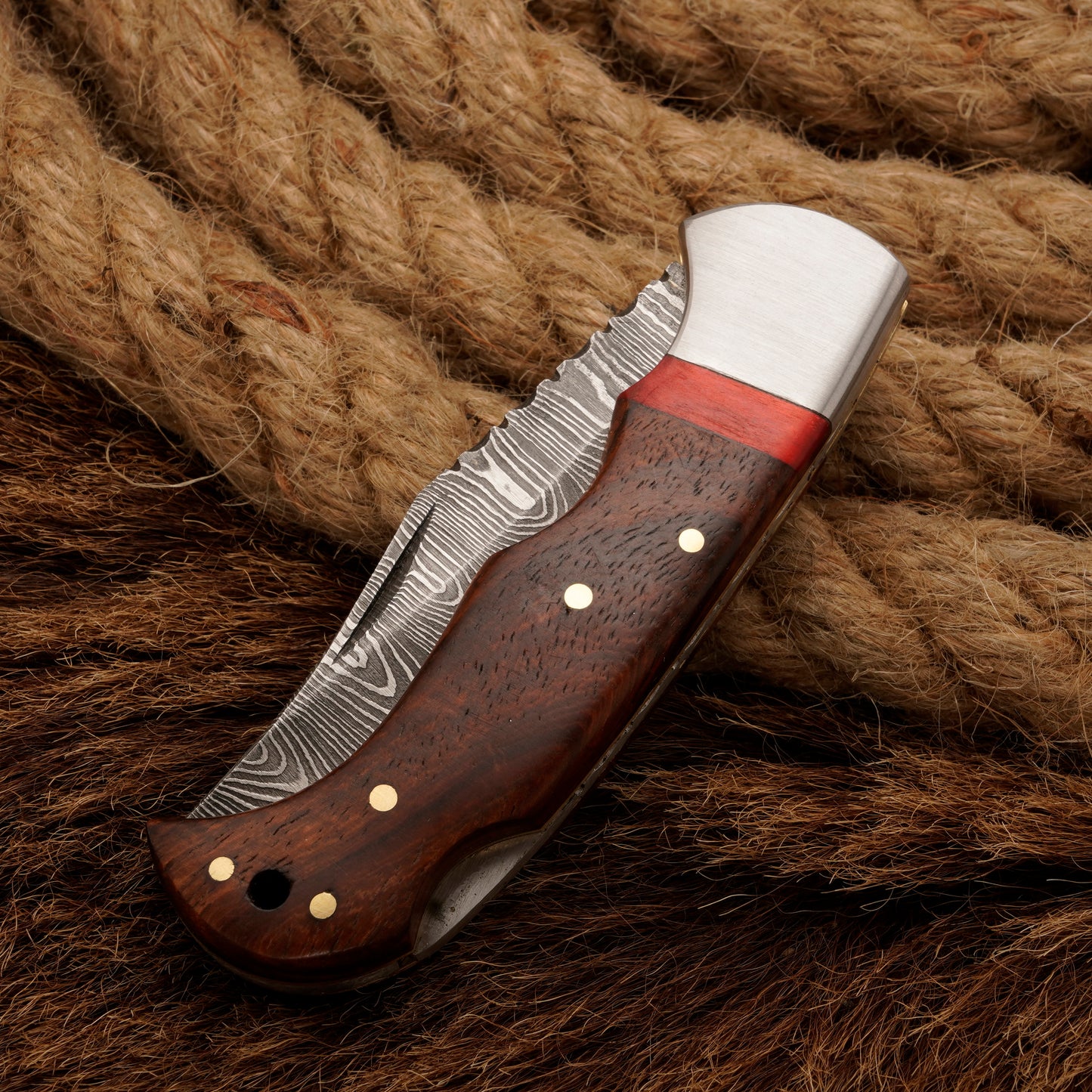 7" Handmade Damascus Steel Hunting Pocket Knife-Camping Folding Blade With Pakka Wood Handle