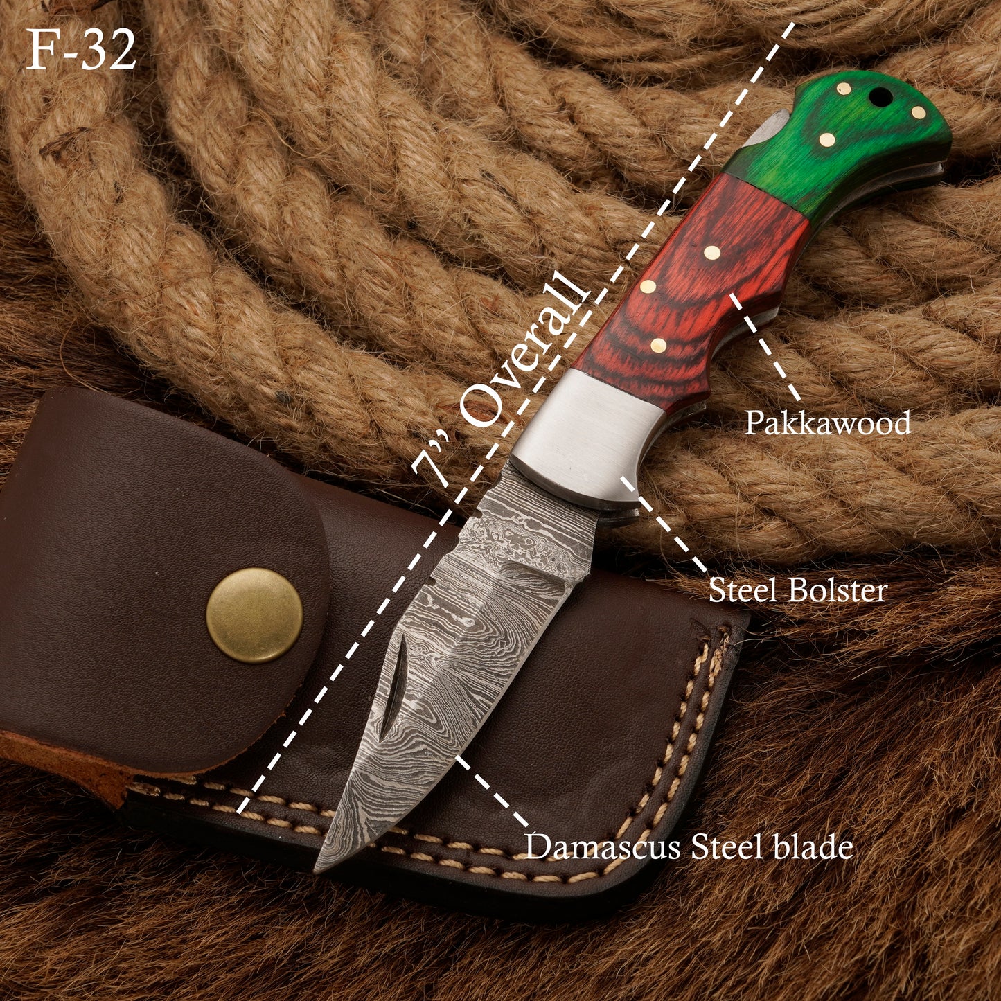 7" Handmade Damascus Steel Hunting Pocket Knife-Camping Folding Blade With Pakka Wood Handle