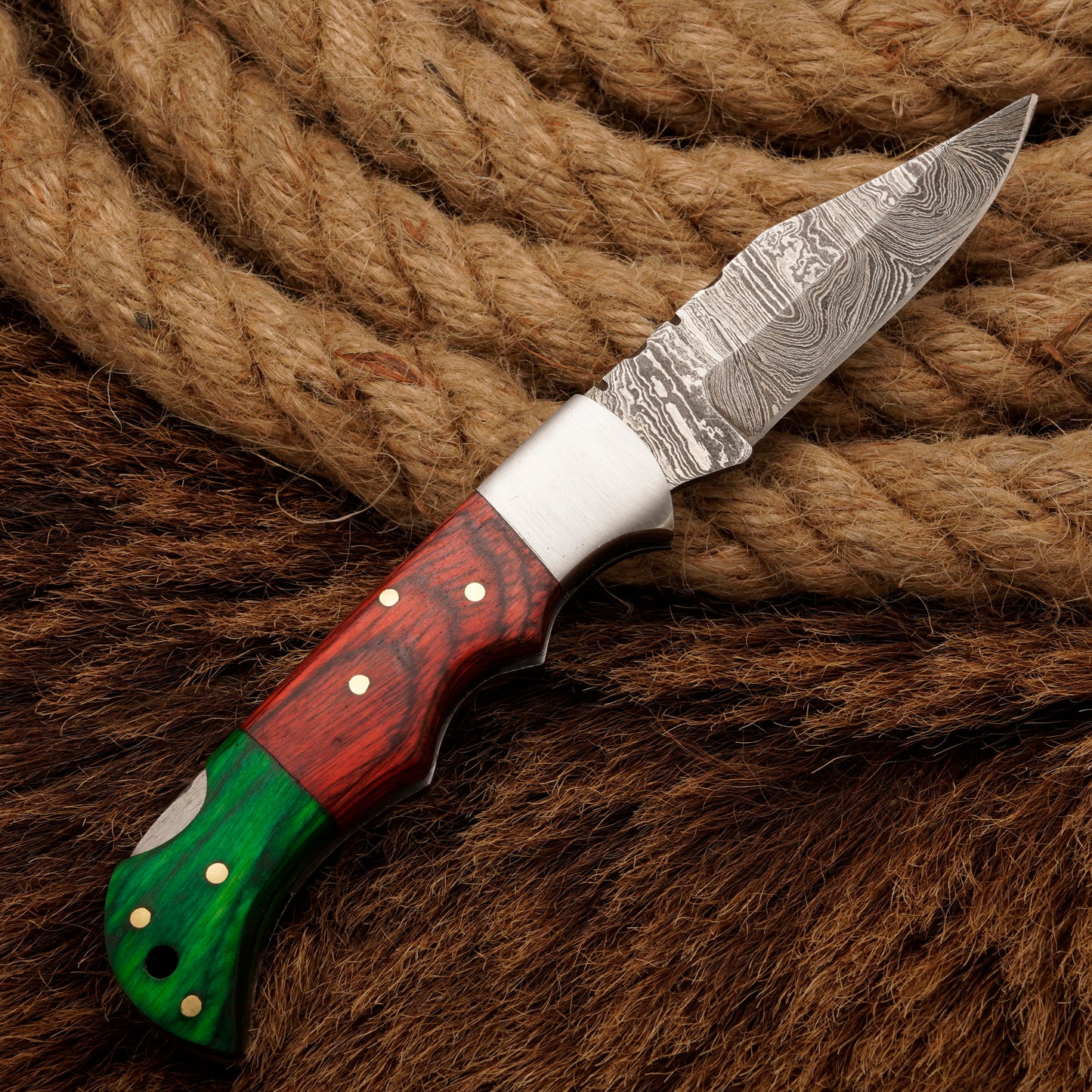 7" Handmade Damascus Steel Hunting Pocket Knife-Camping Folding Blade With Pakka Wood Handle