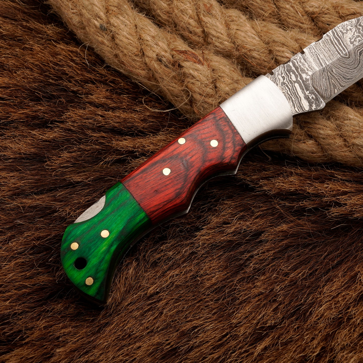 7" Handmade Damascus Steel Hunting Pocket Knife-Camping Folding Blade With Pakka Wood Handle