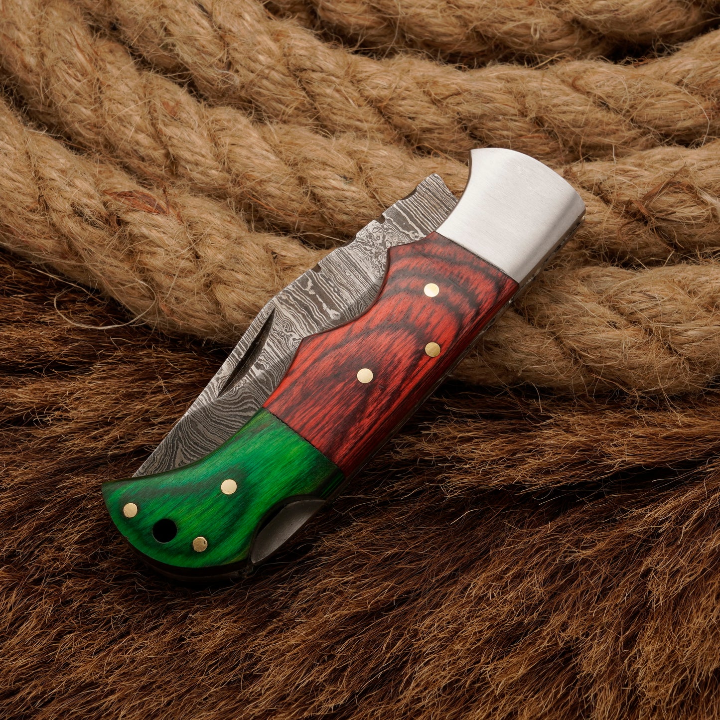 7" Handmade Damascus Steel Hunting Pocket Knife-Camping Folding Blade With Pakka Wood Handle