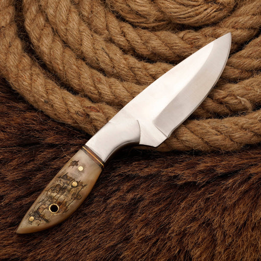 HANDMADE D2 Steel Hunting Loveless Fix Blade Knife Ram Horn Handle EDC 8"