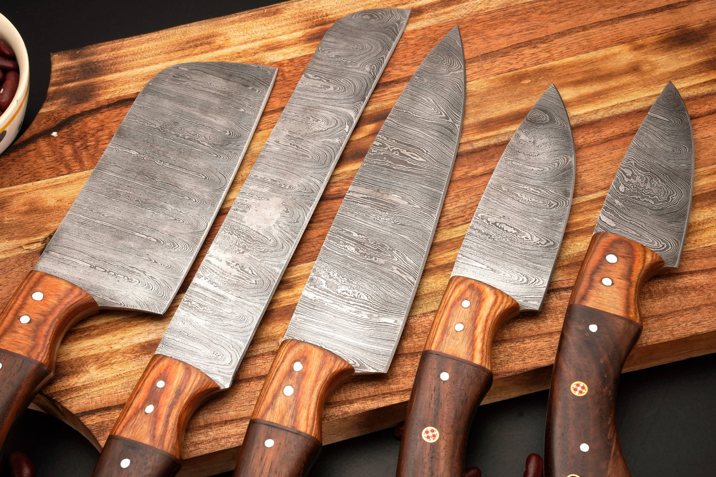 Custom Hand Made Forged Damascus Steel Chef Knife Set Kitchen Knives With Wood Handle