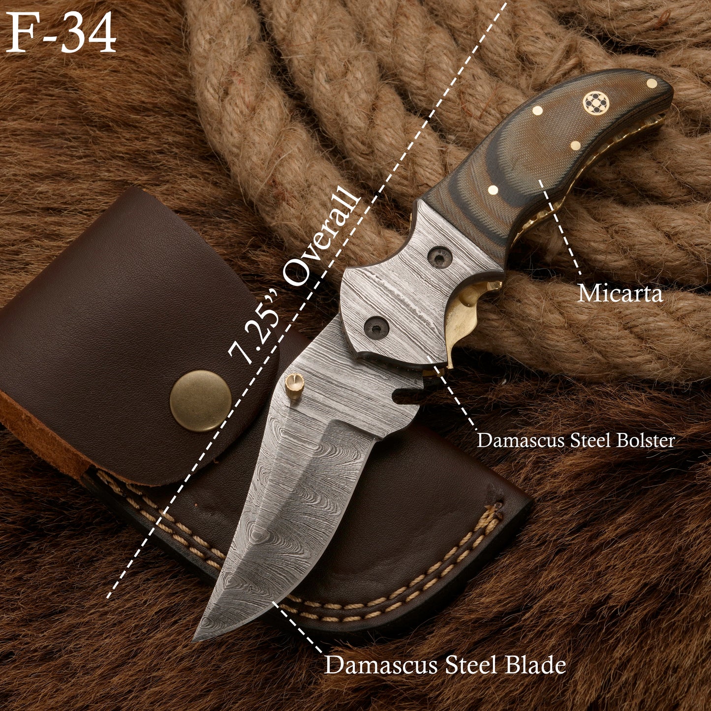 EDC-Handmade Forged Damascus Pocket Folding Knife-Micarta Wood Handle-Damascus Bolster