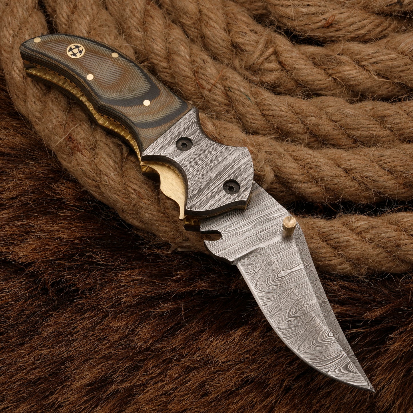 EDC-Handmade Forged Damascus Pocket Folding Knife-Micarta Wood Handle-Damascus Bolster