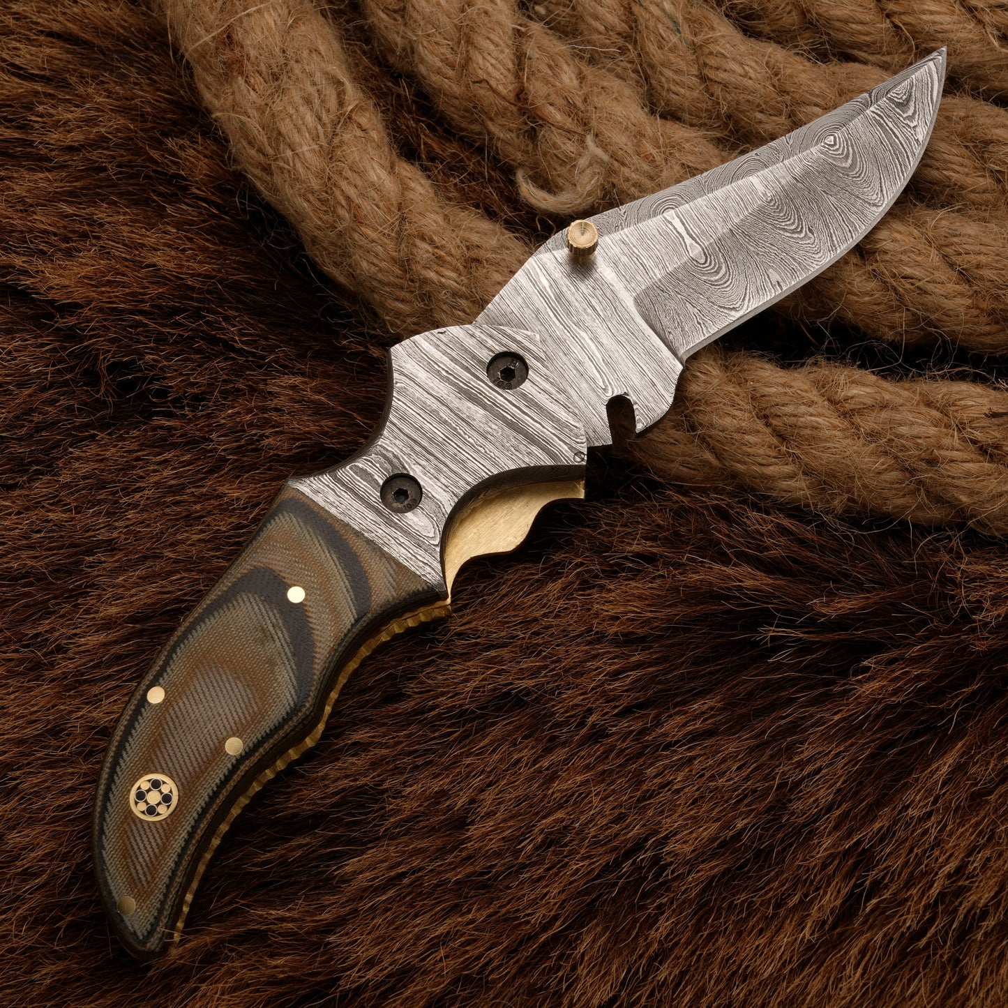 EDC-Handmade Forged Damascus Pocket Folding Knife-Micarta Wood Handle-Damascus Bolster