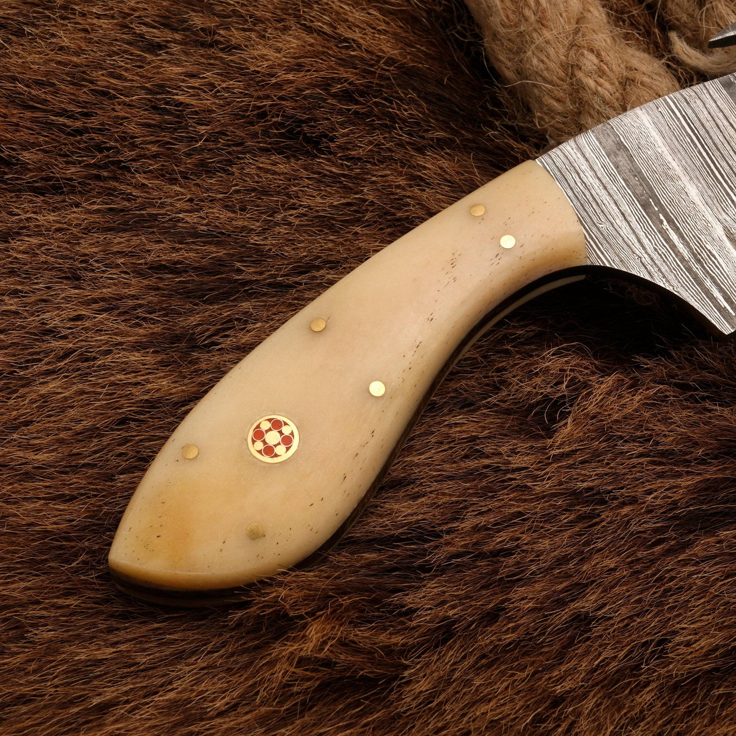 Handmade Forged Damascus Steel Skinning Knife - Gut Hook Hunting Skinner Knife with Bone handle