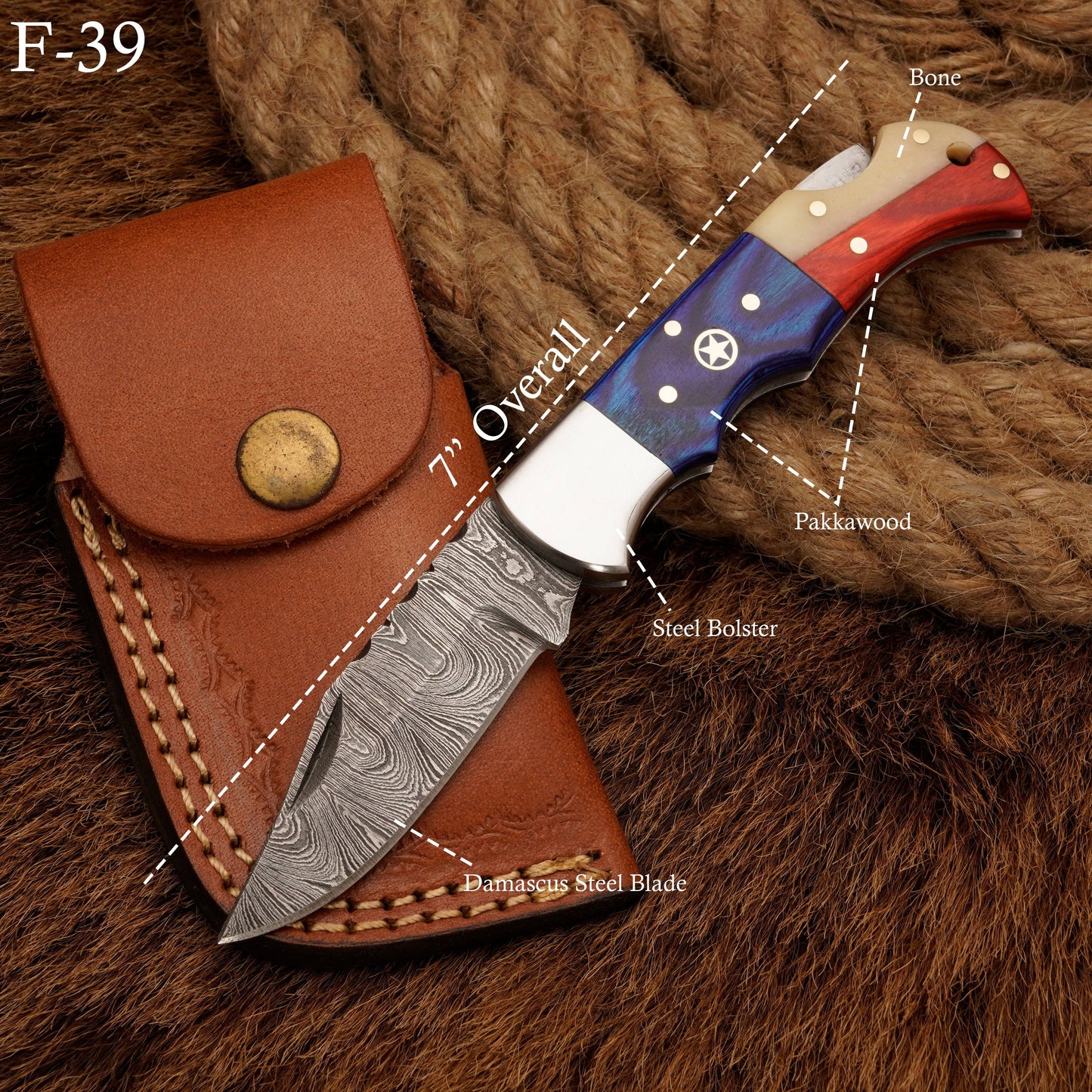 Handmade Damascus Steel Hunting Pocket knife-Folding Knife|Steel Bolster With PakkWood & Bone Handle