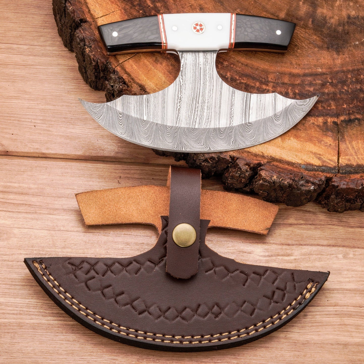 Handmade Forged Damascus Ulu Knife - Acrylic Handle | Alaskan Knife