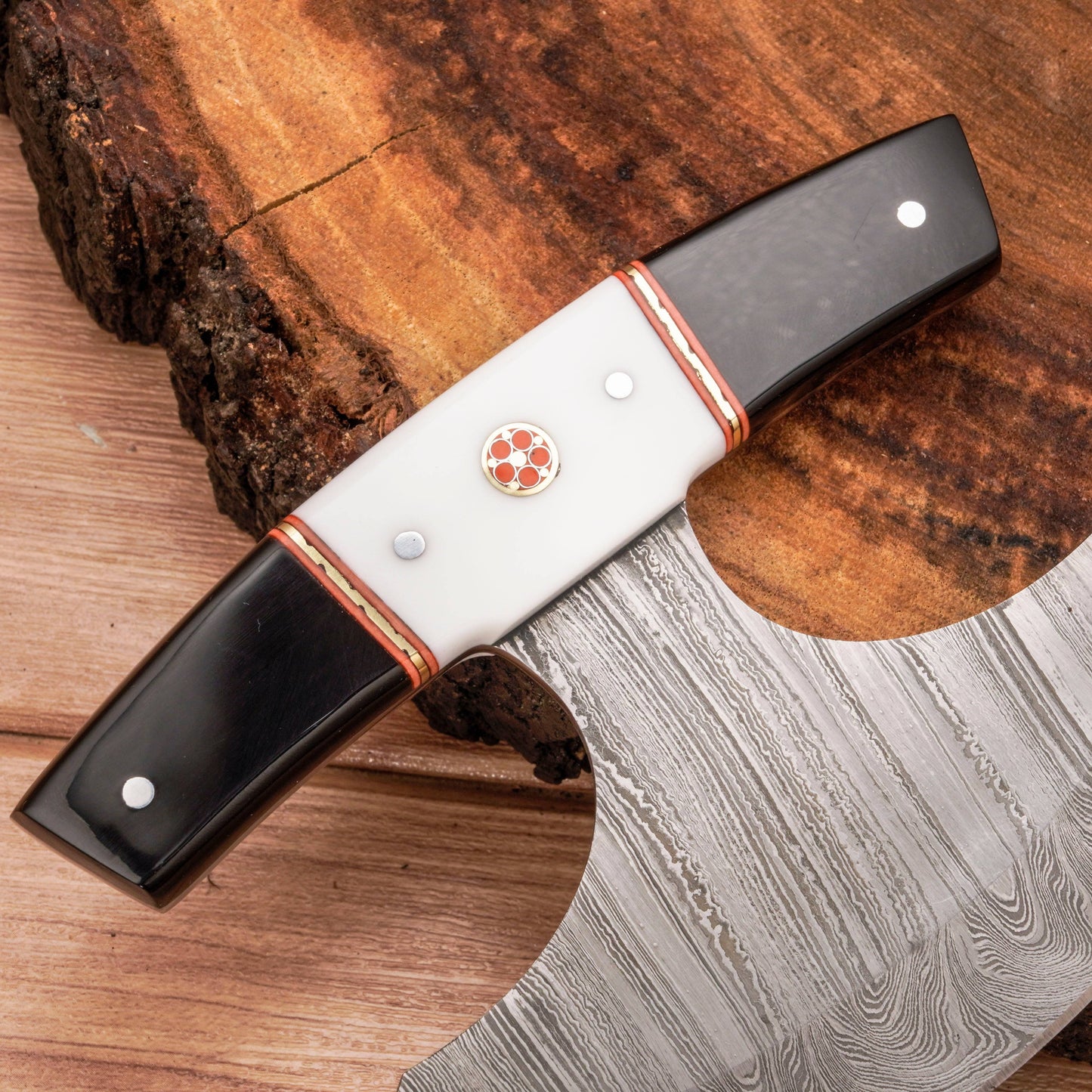 Handmade Forged Damascus Ulu Knife - Acrylic Handle | Alaskan Knife