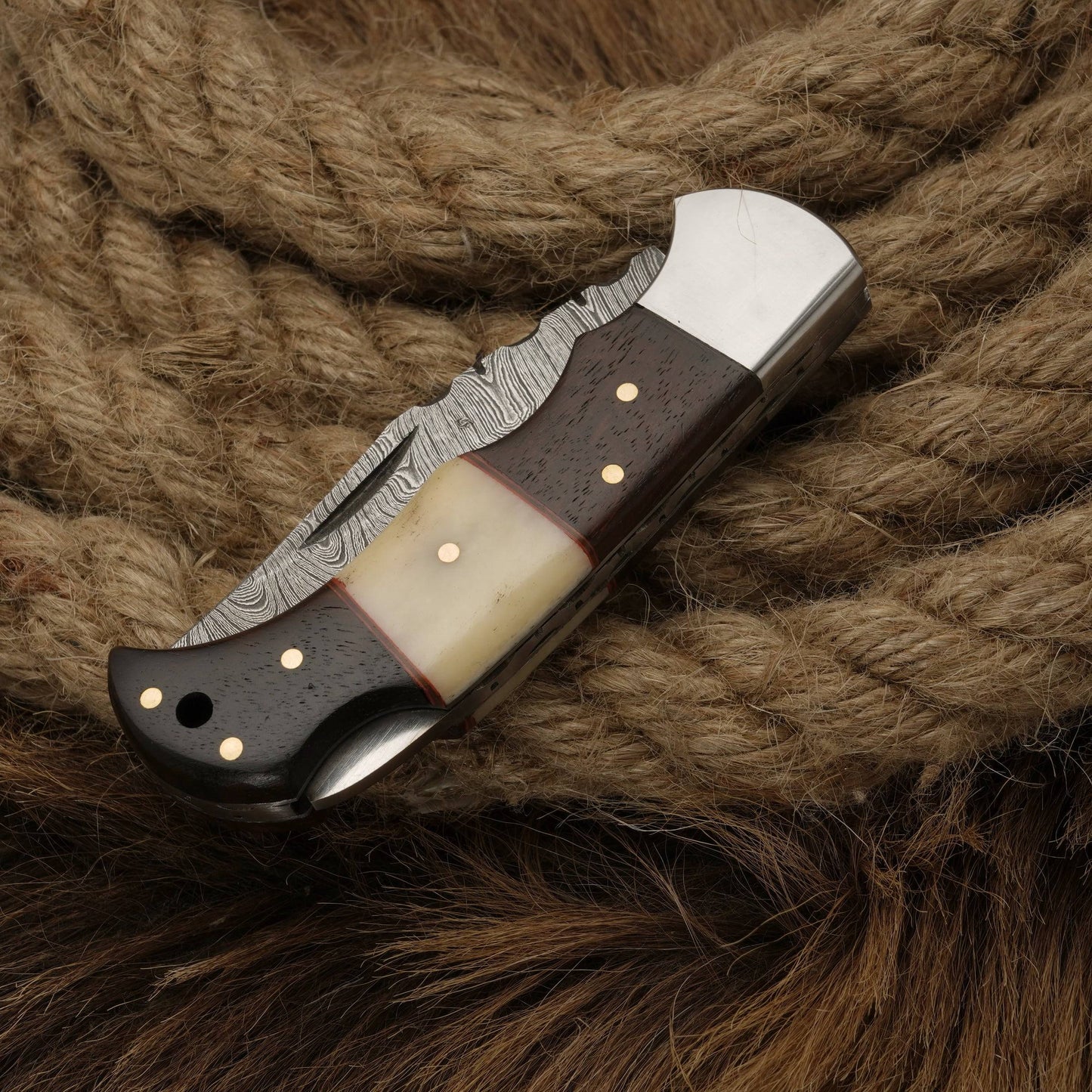 7" Custom Hand Forged Damascus Folding Knife With Bone Handle