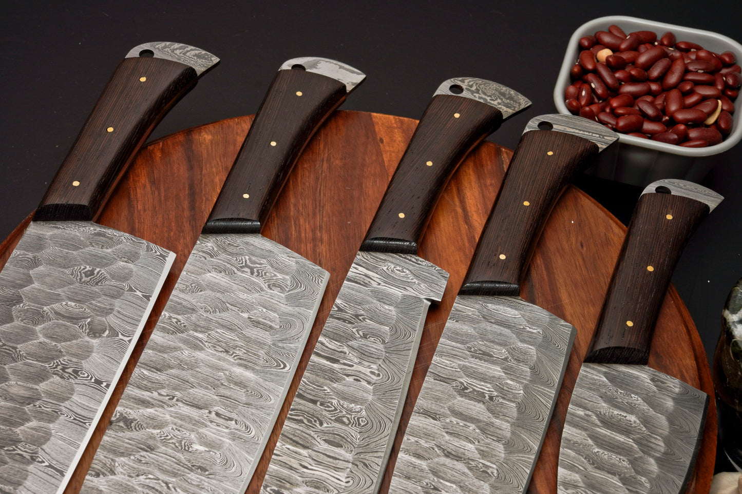 Custom Handmade Forged Damascus Steel Chef Set-Kitchen Knives Set W/ Leather Roll