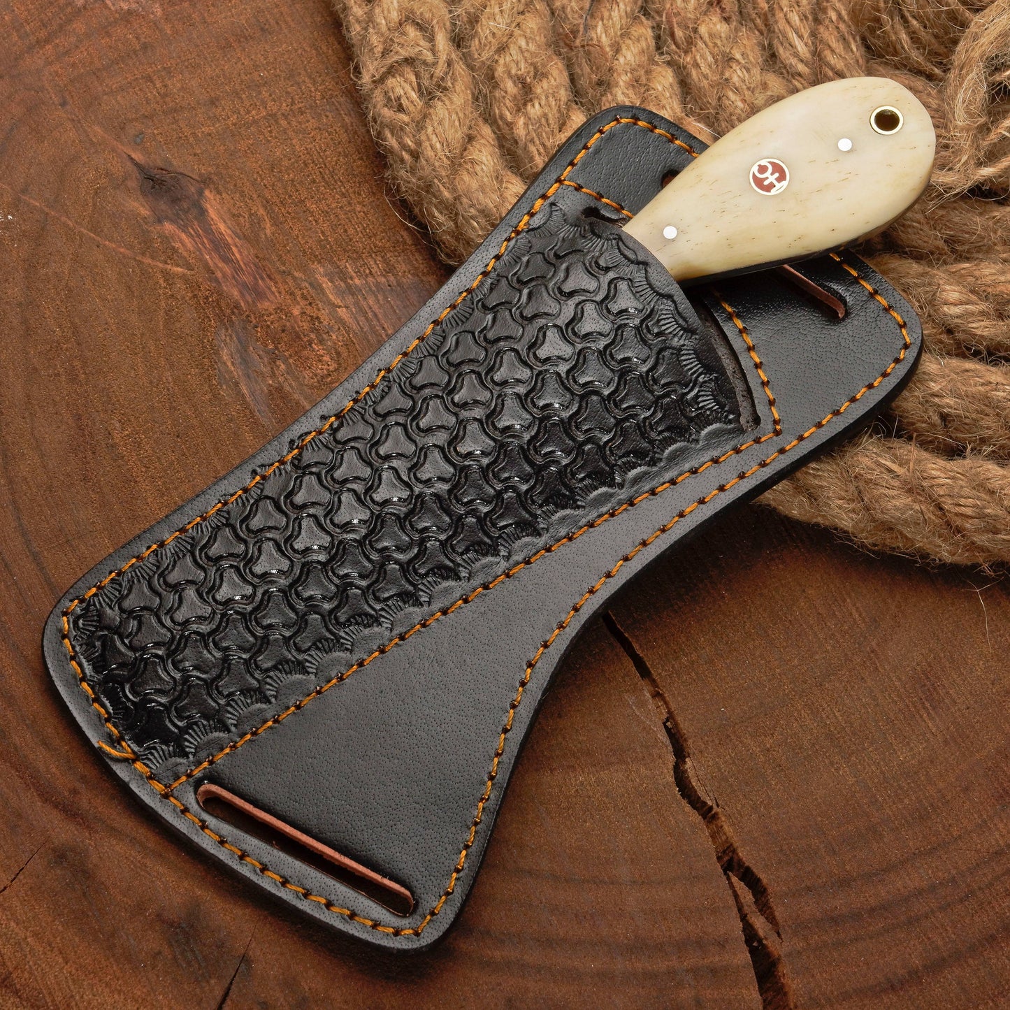 Custom Handmade Damascus Steel Bull Cutter Knife with Bone Handle
