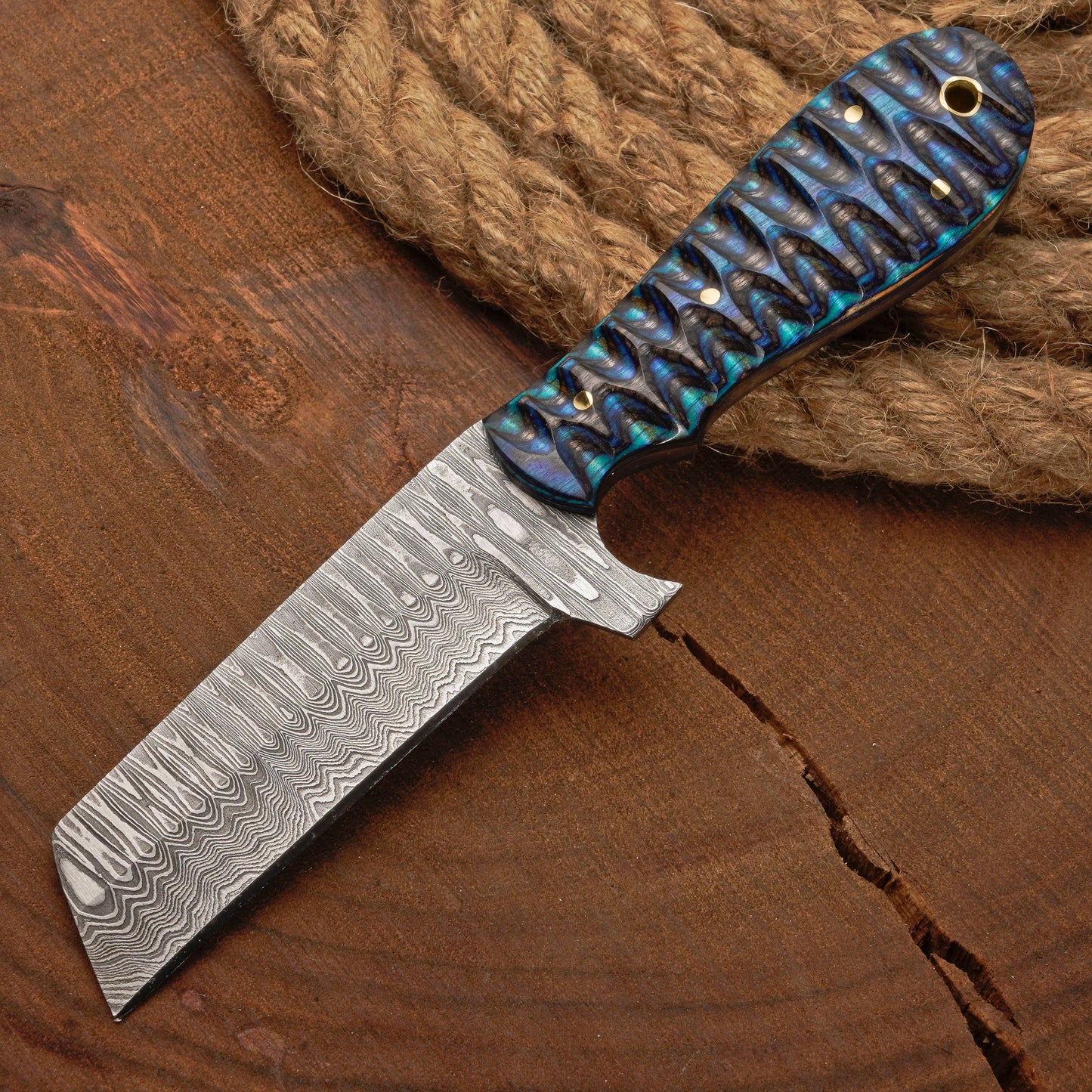 Custom Handmade Damascus Steel Bull Cutter Knife with Pakkawood  Handle