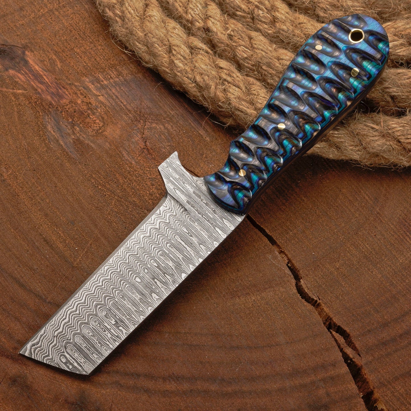 Custom Handmade Damascus Steel Bull Cutter Knife with Pakkawood  Handle