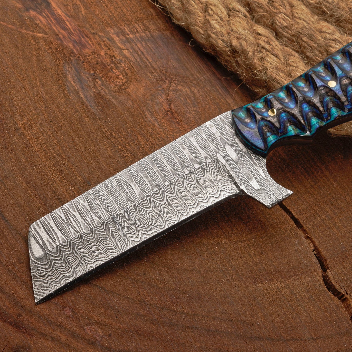 Custom Handmade Damascus Steel Bull Cutter Knife with Pakkawood  Handle