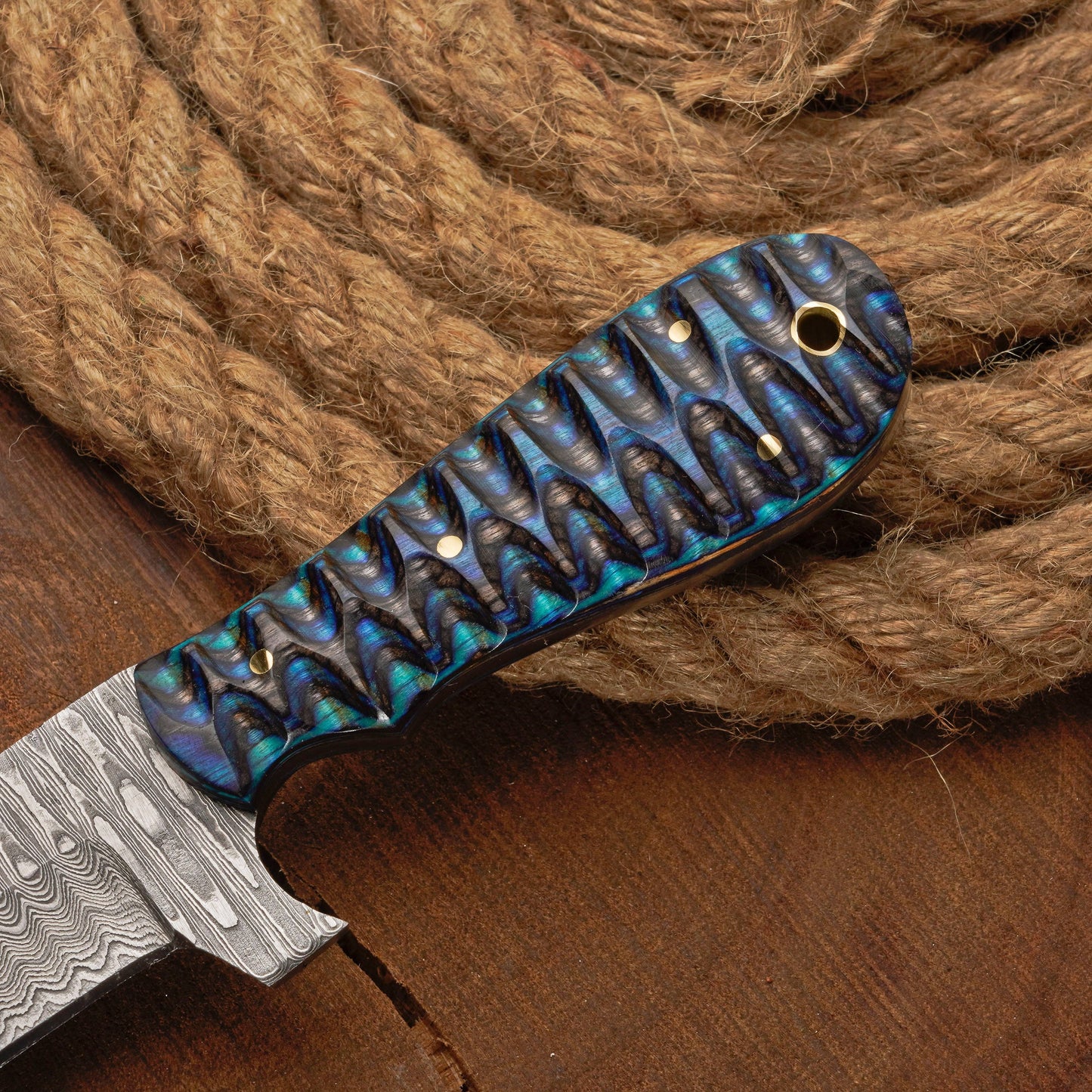 Custom Handmade Damascus Steel Bull Cutter Knife with Pakkawood  Handle