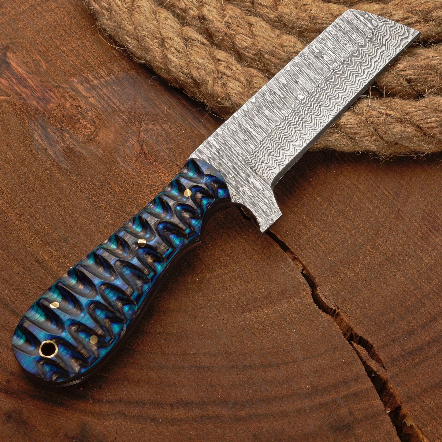 Custom Handmade Damascus Steel Bull Cutter Knife with Pakkawood  Handle
