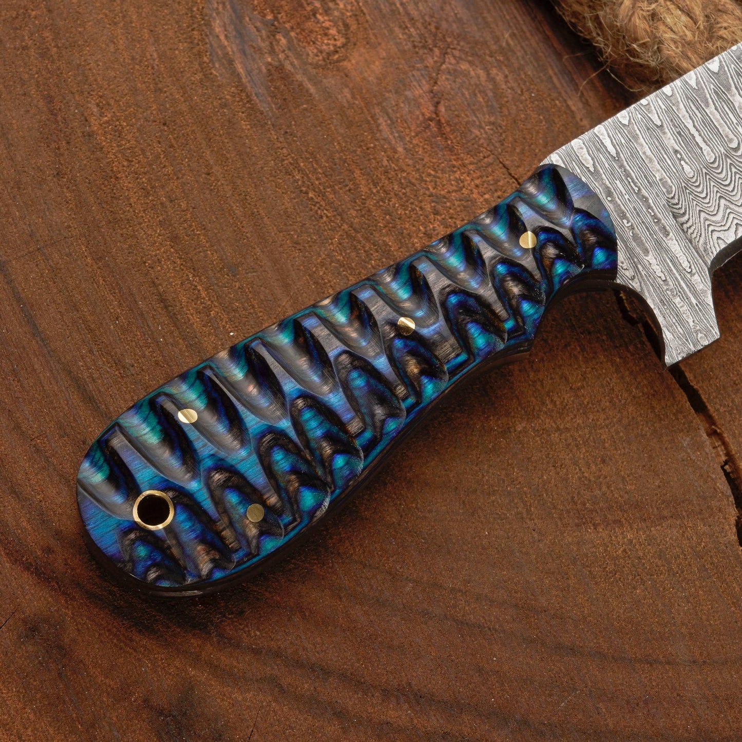 Custom Handmade Damascus Steel Bull Cutter Knife with Pakkawood  Handle