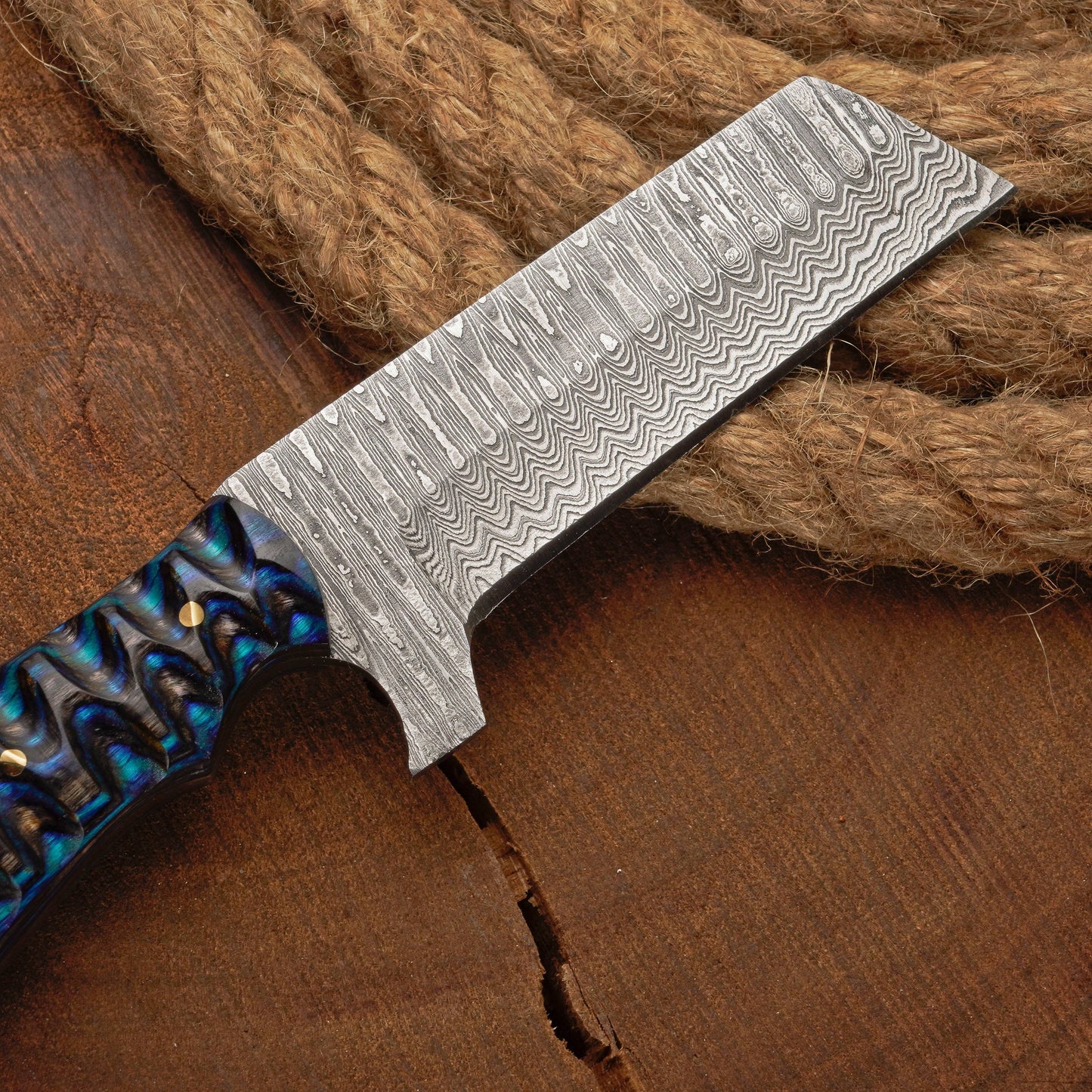 Custom Handmade Damascus Steel Bull Cutter Knife with Pakkawood  Handle