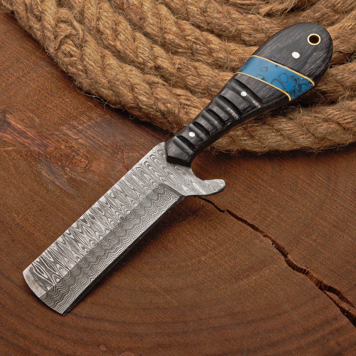 Handmade Forged Damascus Steel Bull Cutter Knife w/ Pakkawood Resin Handle | Damascus Blade